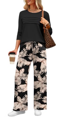 WIHOLL Lounge Sets for Women 2 Piece Fall Outfits 2026 Fashion S-2XL - color: Black Leaf, size: Medium