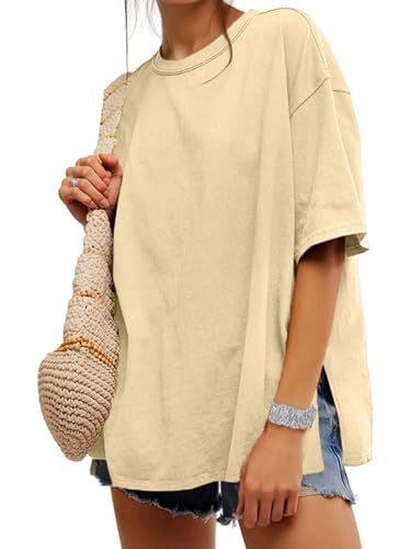 UNCLECAT Womens Oversized T Shirts Summer Trendy Short Sleeve Loose Fit Tee - color: Apricot, size: 3X-Large