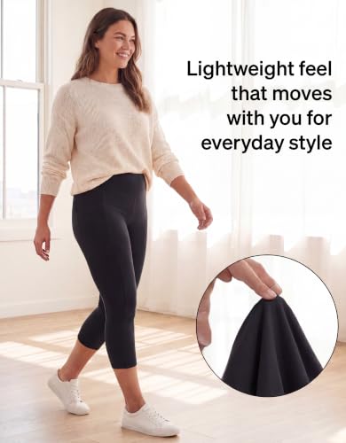 no nonsense Women's Cotton Capri Leggings with Side Pockets Workout Stretch Pants - color: Black, size: X-Large