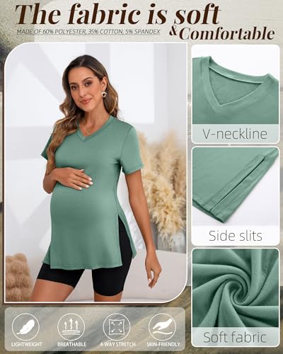 Ficerd 3 Pack Women's Maternity Shirts - color: Myrtle Green, Muted Pink, Hazy Blue, size: Small
