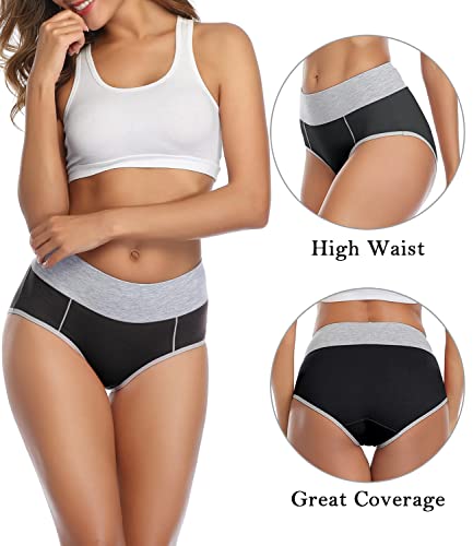 wirarpa Women's Cotton Underwear High Waist Stretch Briefs Soft Underpants Ladies Full Coverage Panties 5 Pack - color: Black, size: X-Small