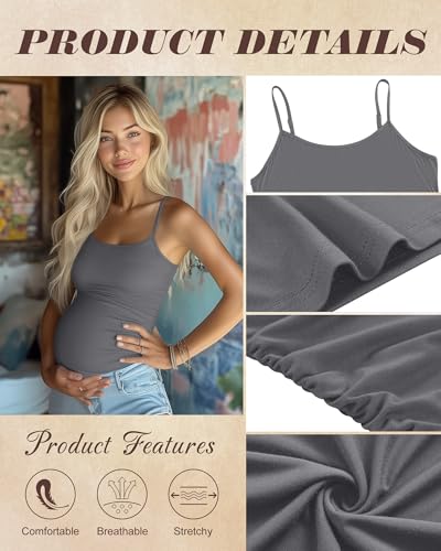 Ficerd 3 Pack Women's Maternity Tank Tops - color: Dark Gray, White, Black, size: X-Large
