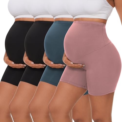 Dalavch 4 Pack Women's Maternity Yoga Shorts Over the Belly - color: 2 Black 1 Pink 1 Blue, size: Small
