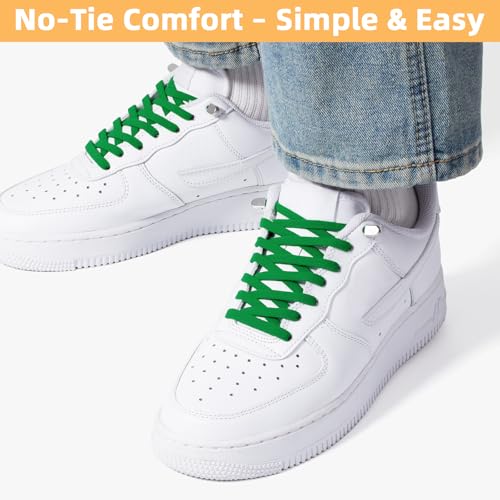 Stepace 2 Pairs Flat Elastic No Tie Shoe Laces for Kids and Adults Sneakers - color: Green