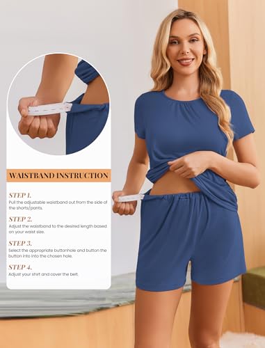 Ekouaer Maternity Nursing Pajamas Set 3 Piece Postpartum Breastfeeding Pjs - color: Navy Blue, size: XX-Large