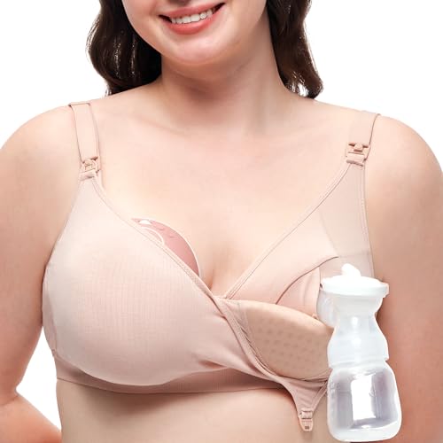 Momcozy Hands-Free Pumping Bra, Breathable Tencel™ Fabric Breast Pump Bra - color: Oyster Pink, size: Medium