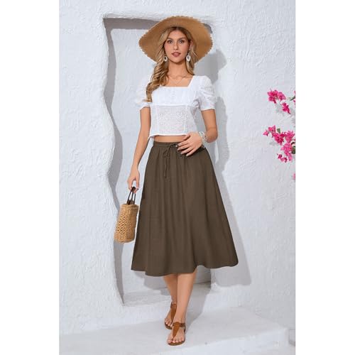 Witsmile Women's Summer Pleated High Waisted Casual Flowy Skirt Pockets - color: B-04 Chocolate, size: Medium