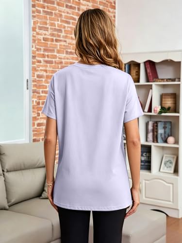 Breastfeeding Shirts for Women Hidden Zippers Nursing Shirt Side Split Tees - color: Purple, size: X-Large