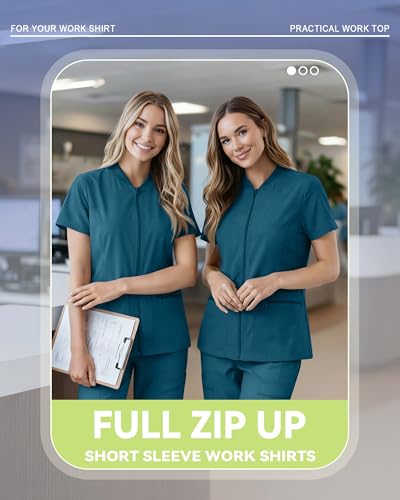 Oakgarden Womens Scrub Top Short Sleeve Nurse Shirts - color: Blue Green, size: Small