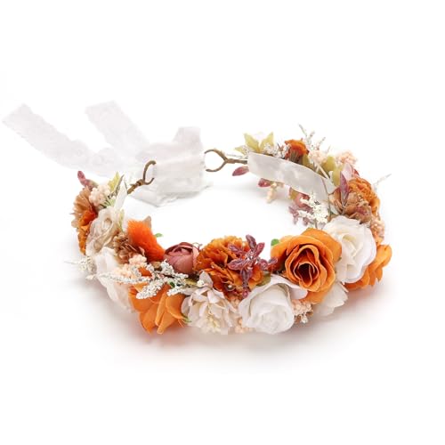 Burnt Orange Fall Autumn Flower Crown for Girls - color: Burnt Orange-Child