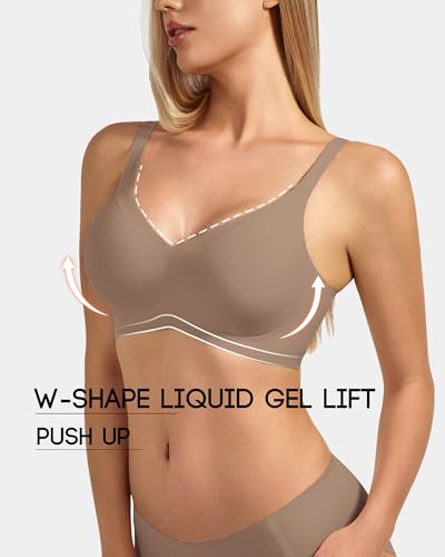 VQJ Women's Wireless Push Up Bra, Jelly Seamless Full Coverage T-Shirt Bra - color: Dusky Rose, size: Small