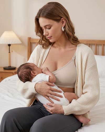 G4Free Barefeel Maternity Sports Bra One-Hand Clips Nursing Sleep Bras - color: Light Khaki, size: XX-Large