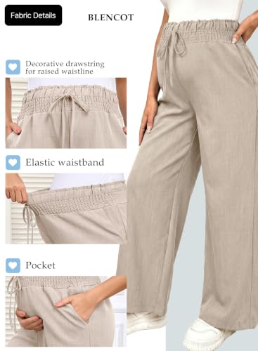 BLENCOT Maternity Pants Wide Leg High Waisted Flowy Pregnancy with Pockets - color: Jet Stream, size: Small