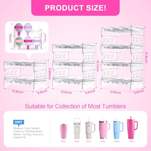 JYPS Water Bottle Tumbler Organizer, Stackable Stanley 40oz with Handle Cup Organizer, Large Tumbler Holder Stanley Cup Accessories for Pantry Kitchen Organizers & Storage(12) - size: 12-Bottle