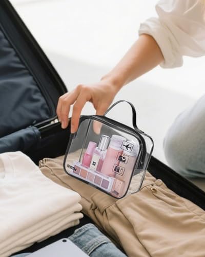 WANDF TSA Approved Toiletry Bag, 2 Pack Clear Makeup Bag - color: A Black with Handle, size: Pack of 2