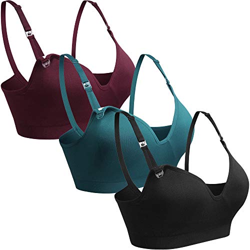 GXXGE Womens Seamless Nursing Bra for Breastfeeding Push Up Sleeping Wireless Maternity Bra - color: 3pcs (Black Rosered Blue), size: Small