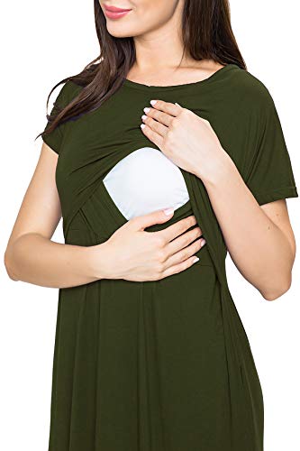 Smallshow Women's Maternity Nursing Dresses Split Long Dress for Breastfeeding - color: Army Green, size: XX-Large