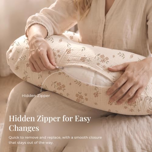 Konssy Muslin Nursing Pillow Covers, Soft Cover for Breastfeeding Pillows - color: Blossom