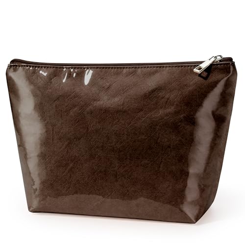 WLLWOO PVC Makeup Bag Waterproof Kraft Paper Cosmetic Pouch for Purse - color: PVC-Coffee