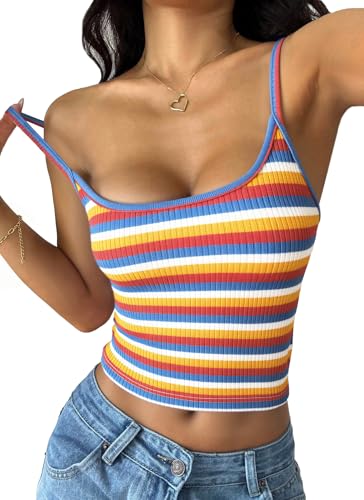 PRETTYGARDEN Women Summer Crop Tank Tops Striped Cami - color: Multicolour, size: X-Small