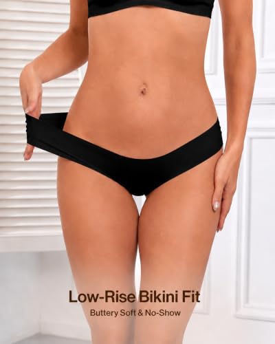 Ubras Seamless Underwear For Women, Bikini Underwear No Show Hipster Pack - color: Black (5 Pack), size: Medium