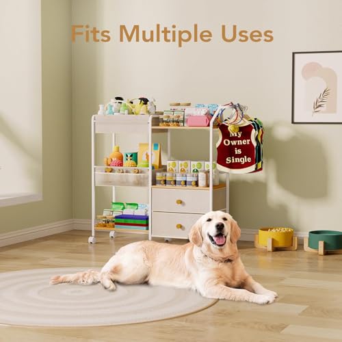 BBLIKE Diaper Caddy Organizer, Baby Storage Cart with Hanging Rack, Beige - color: Beige