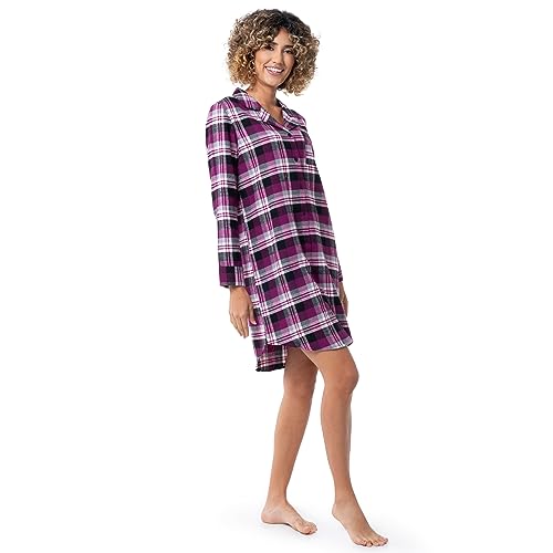 Fruit of the Loom Women's Flannel Sleep Shirt - color: Berry Plaid, size: 3X
