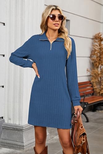 Halife Women's Fall Dresses Long Sleeve Tunic Sweater Dress with Zippers - color: Dark Blue, size: Medium