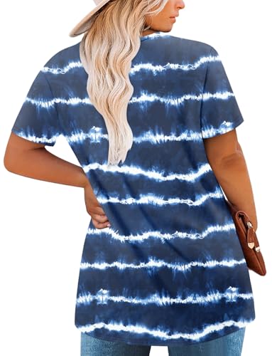 Magritta Women's Short Sleeve Crew Neck Plus Size Tunic Tops - color: Bluewhite, size: 2X