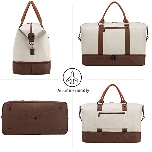 Weekender Overnight Bag Carry On Bag Travel Bag with Shoe Pouch - color: White
