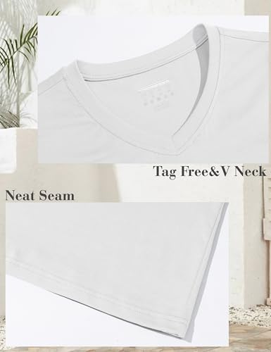 YUCOLEN Womens Shirts Cotton Short Sleeve Tops V Neck Casual Basic Tees - color: A-white, size: X-Large