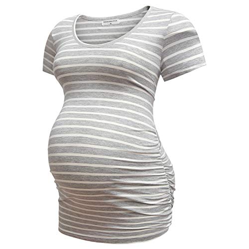 Bearsland Womens Maternity Tshirt 3 Packs Classic Side Ruched Tee Top Mama Pregnancy Clothes - color: Russetred++graywitstrip+mintgreen(3pcs), size: Medium