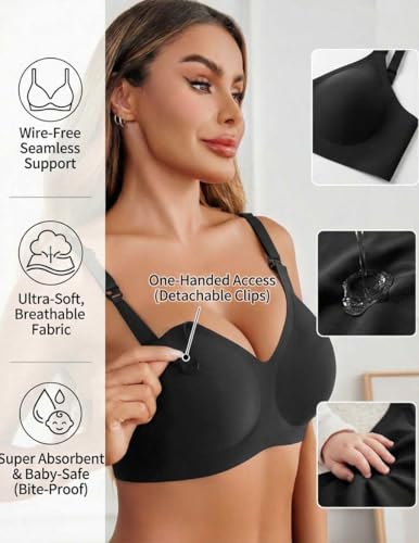 Avidlove Women's Seamless Bras Nursing Bras for Breastfeeding Tshirt Everyday Bra - color: Black, size: Large