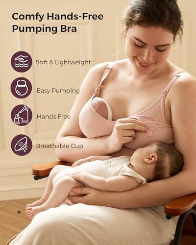 Momcozy Hands-Free Pumping Bra, Breathable Tencel™ Fabric Breast Pump Bra - color: Oyster Pink, size: Medium