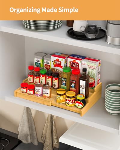 Spice Rack 3-Tier Natural Bamboo, Adjustable Cabinet Organizer Shelf - color: Bamboo