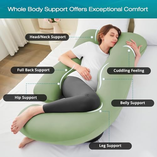 Cooling Pregnancy Pillows for Sleeping, 65'' Full Body Pillow, Green - color: Green, size: 65 Inch