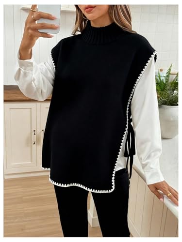 MakeMeChic Women's Maternity Sweater Vest Fall Pregnancy Tops - color: Black, size: XX-Large