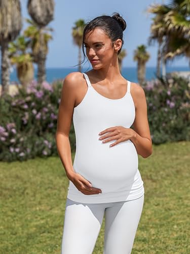ATTRACO Women's Maternity Tank Tops with Built in Bra Pregnancy Tank - color: A-white, size: X-Large