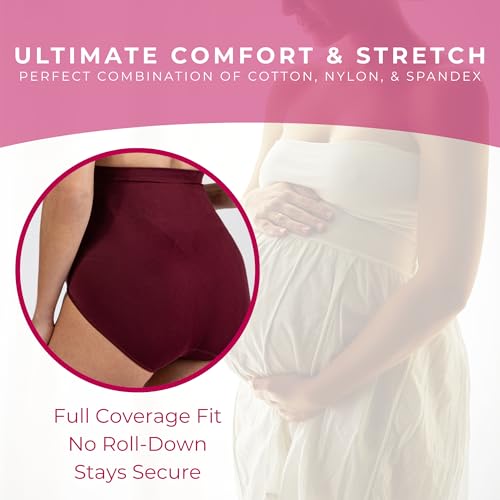 Be Relax Maternity Briefs - Pregnancy Underwear for Women - Over Bump Pregnancy Undergarment - Maternity Panties 2 Pack - color: Wine, size: Medium