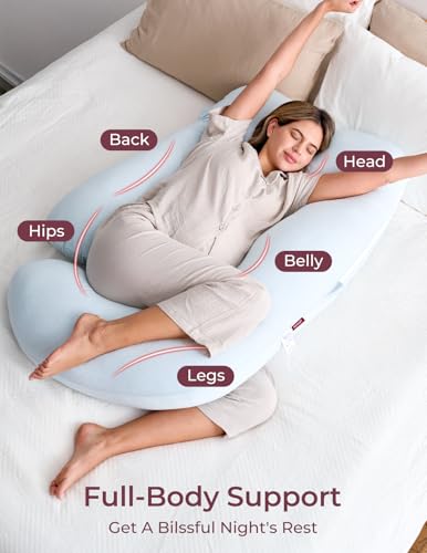 Momcozy Pregnancy Pillow for Sleeping - U Shaped Full Body Maternity Pillow - color: Light Blue