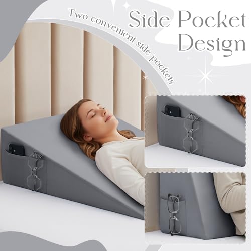 INVGEEXI Light Grey Bed Wedge Pillow Cover, 25" L x 25" W x 8" H - color: Light Grey, size: 25x25x8 Inch