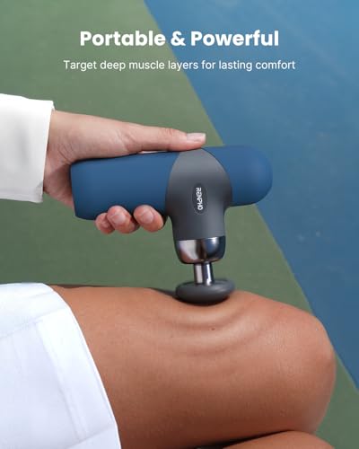 RENPHO Mini Thermal Massage Gun with Heat, Color Silicone Casing, 4 Speeds - color: Navy