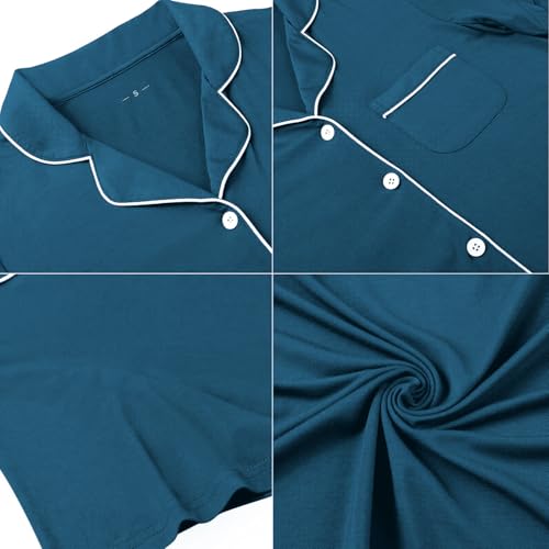 Ekouaer Womens Nightgown Button Down Sleepshirts Night Gown Sleep Shirts Night Shirts - color: Blue Green, size: Medium