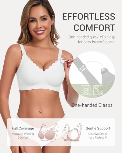 Vinfact Pumping Bra Hands Free-Adjustable Every Day Bra Holding & Breast Pump Bra Breathable Comfortable Bras - color: White, size: Large