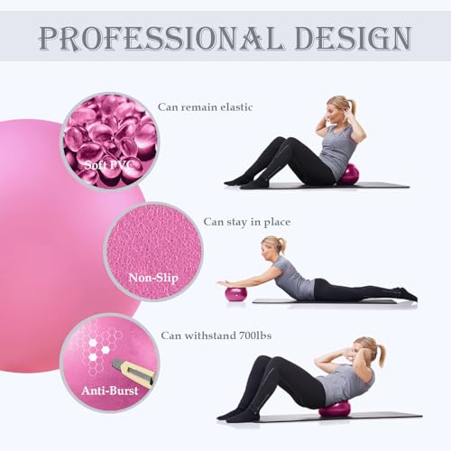 Soft Pilates Yoga Ball, Small Exercise Ball, Mini Rubber Workout Equipment - color: Purple&Pink