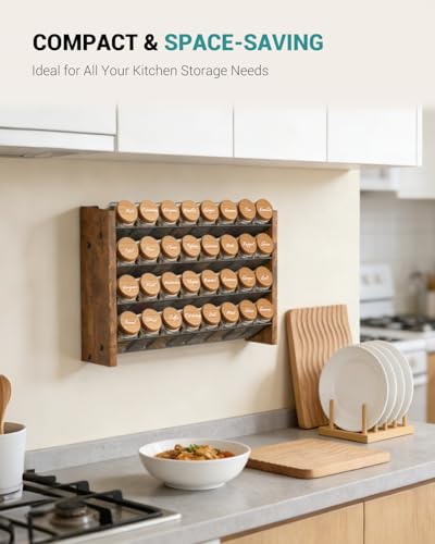 Spice Rack Organizer for Cabinet, Wood Countertop Shelf, No Jars Included - size: Holds 32 Jars, 15.7"W × 10.3"H