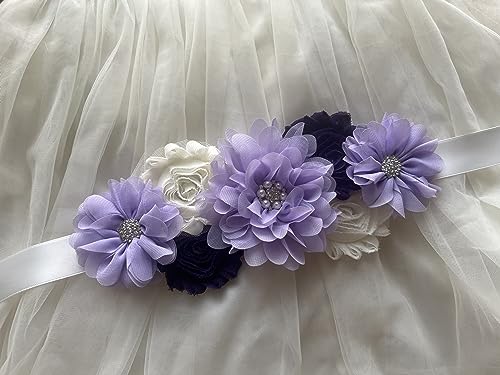 Flowers for Sashes Maternity Pregnancy Sash Belt for Baby Shower Wedding Bride - color: Purple