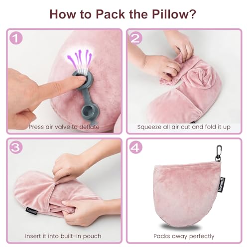 Keemall Inflatable Travel Neck & Shoulder Pillow for Airplanes&Long Trips - color: Pastel Pink, size: Medium
