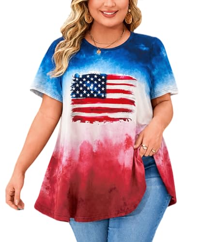 Womens Plus Size Tunic Tops Swing Summer Casual Flowy Blouses - color: American Flag Tunic Navy Red, size: XX-Large