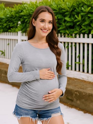 3 Pack Maternity Shirts Long Sleeve Crew Neck Pregnancy Top for Women - color: Black/Dark Green/Light Grey, size: Large